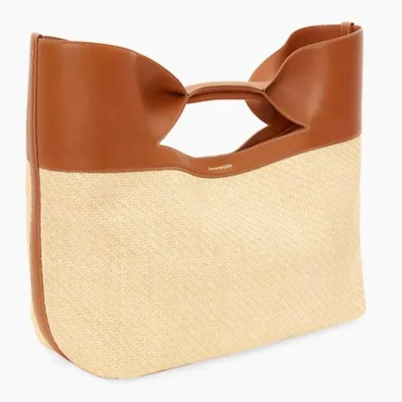 NWT - Alexander McQueen Large Leather Raffia Bow Bag Natural Tan - Picture 2 of 16